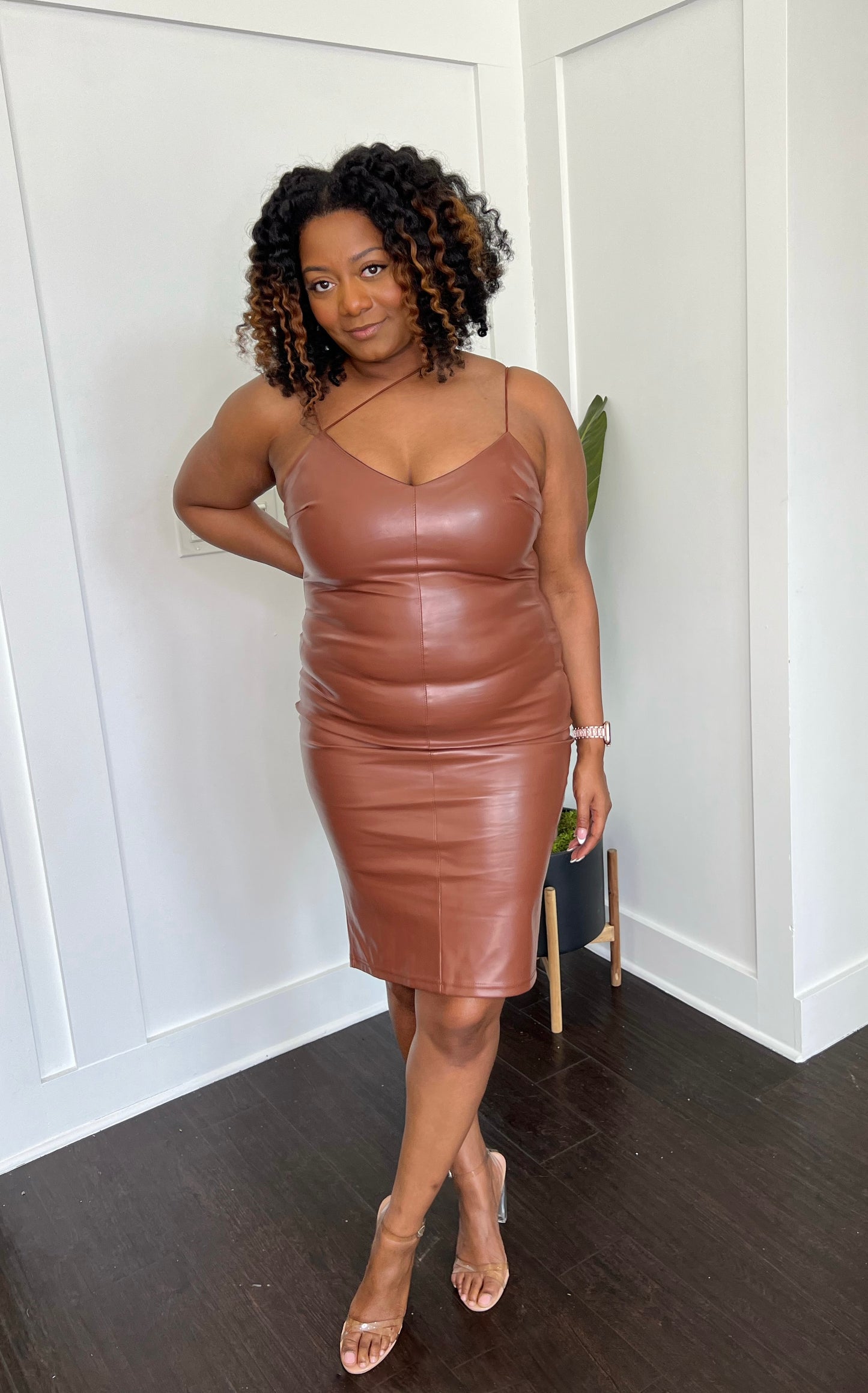 "Leather Midi Dress"