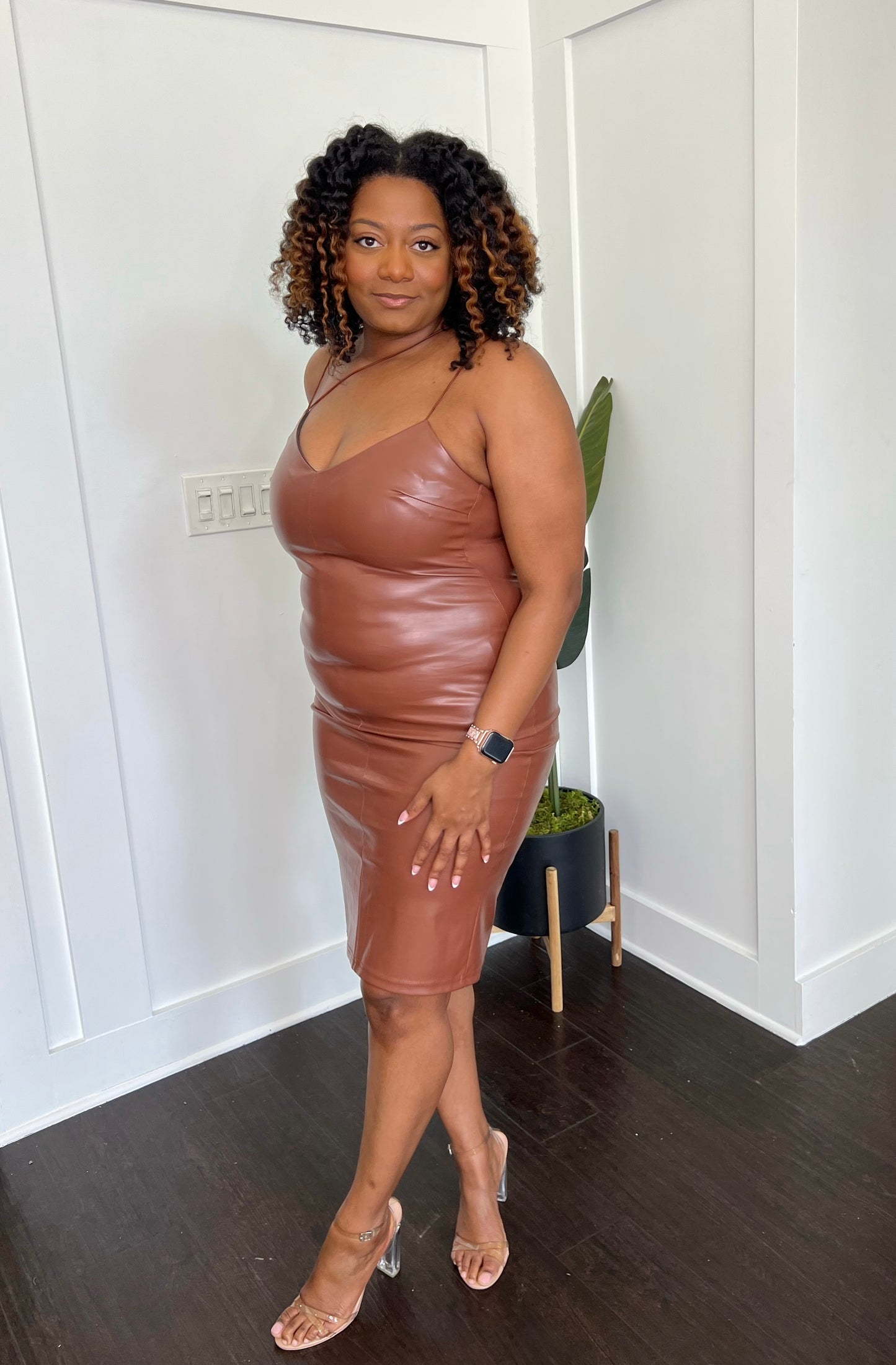 "Leather Midi Dress"